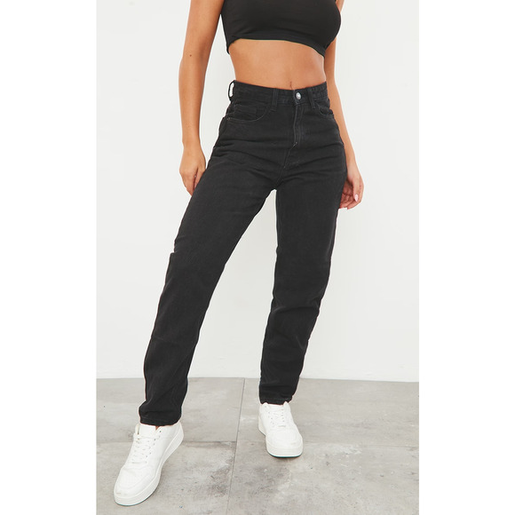 New PrettyLittleThing Black High Rise Mom Jeans Size 10 - Picture 1 of 4